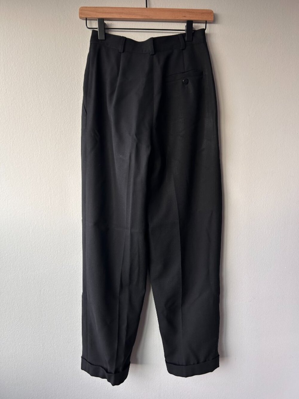 Vintage Lauren Ralph Lauren Petite 100% Worsted Wool Pleated Cuffed Pants Black - Picture 3 of 8